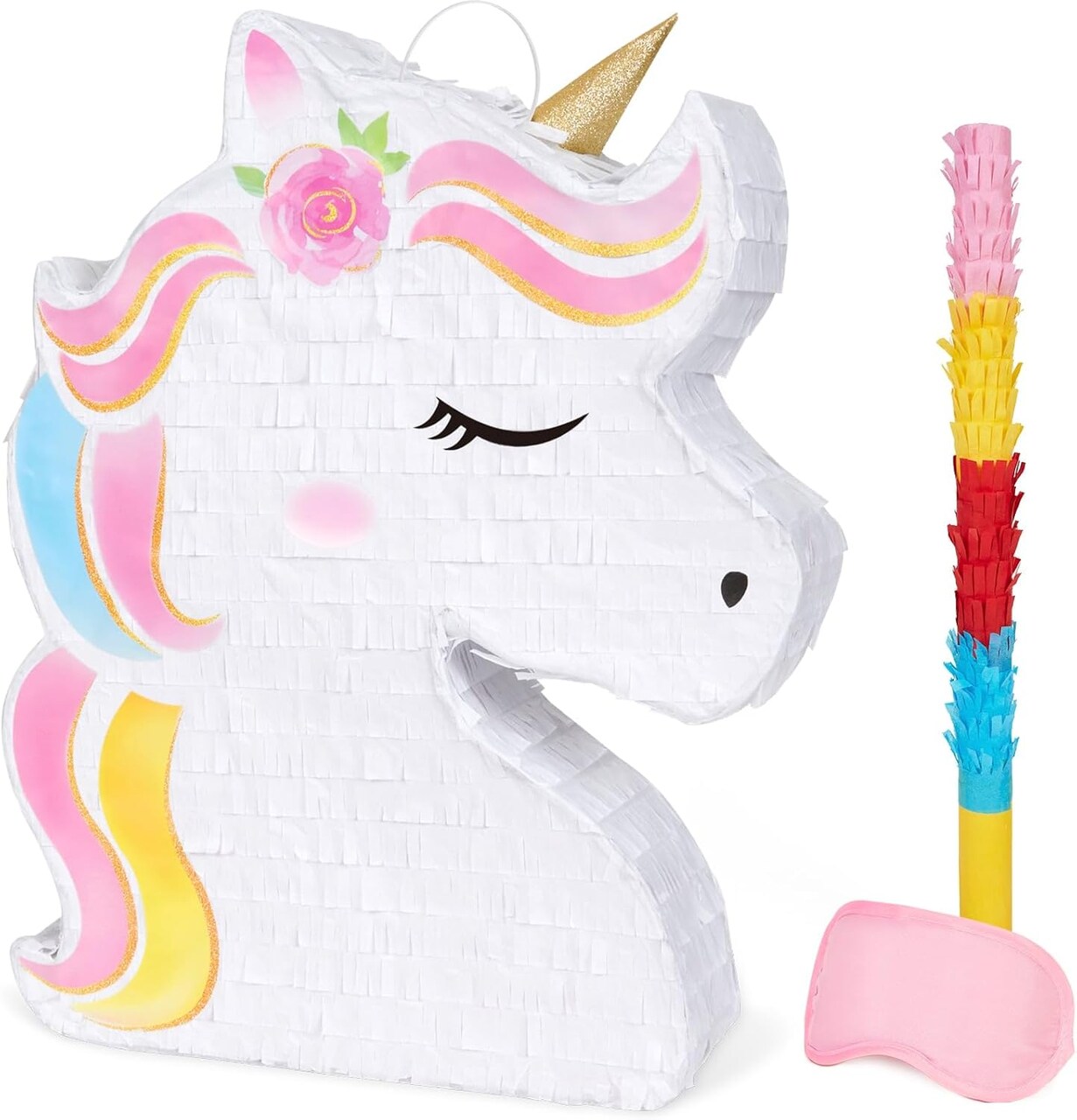 Unicorn Piñata - Unicorn Party Supplies Piñata Bundle with Blindfold and Bat for Girls Kids Rainbow Unicorn Theme Birthday Party Game Decorations (15.7" x 12.2" x 3.1")